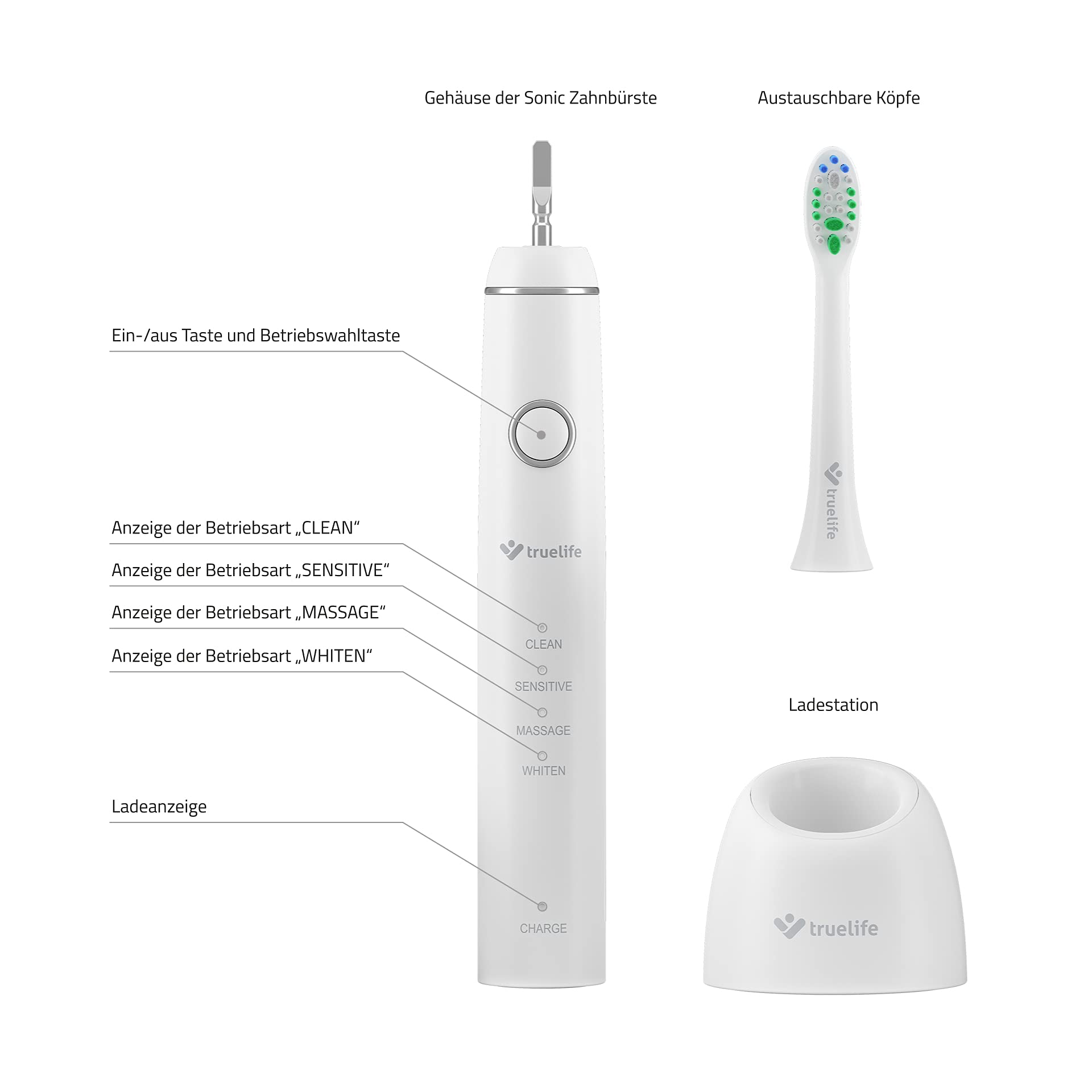 TrueLife SonicBrush Compact Cepillo de dientes eléctrico con una frecuencia de 35.000 oscilaciones por minuto, 4 modos de limpieza, la batería dura hasta 30 días, 2 cabezales de cepillo