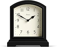 JONES CLOCKS Tavern Mantel Clock - Small Modern Arch Top Black | Contemporary Classic for Desk, Shelf, Bedside Table