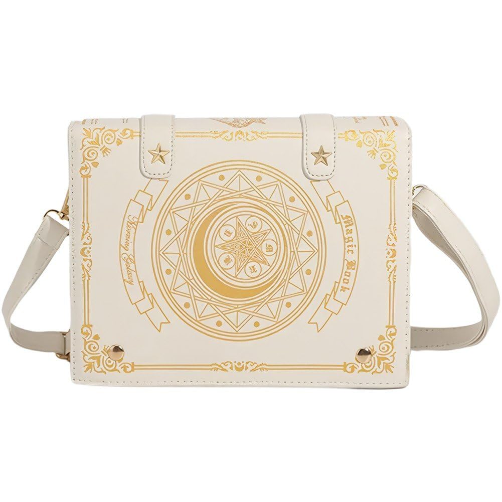 Fituenly Women's Beige Kawaii Ita Bag, Cute Y2k Magic Book Messenger Ba, Aesthetic Tote Shoulder Crossbody Purse For Girls