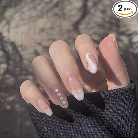 Amazon 24枚入り ネイルチップ ヌーディーピンクホワイト の先端ラメフレンチネイル どんな場にもつけていける上品見えなデザインです Rcmoo ネイルチップ 通販