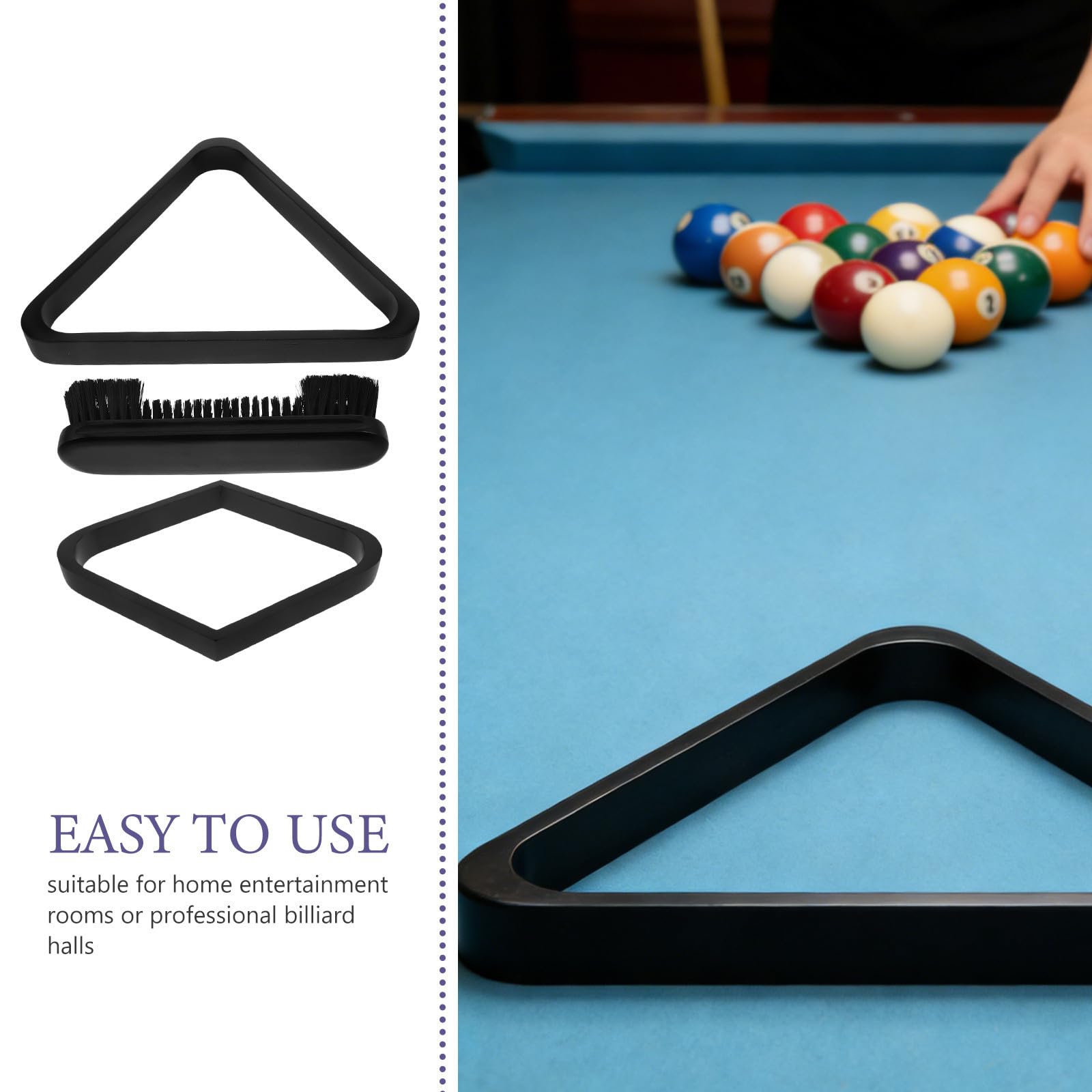 Support Triangulaire de Billard en Bois Massif Noir, Kit Élégant pour Placement Fluide et Entretien Facile, pour Soirées à Domicile