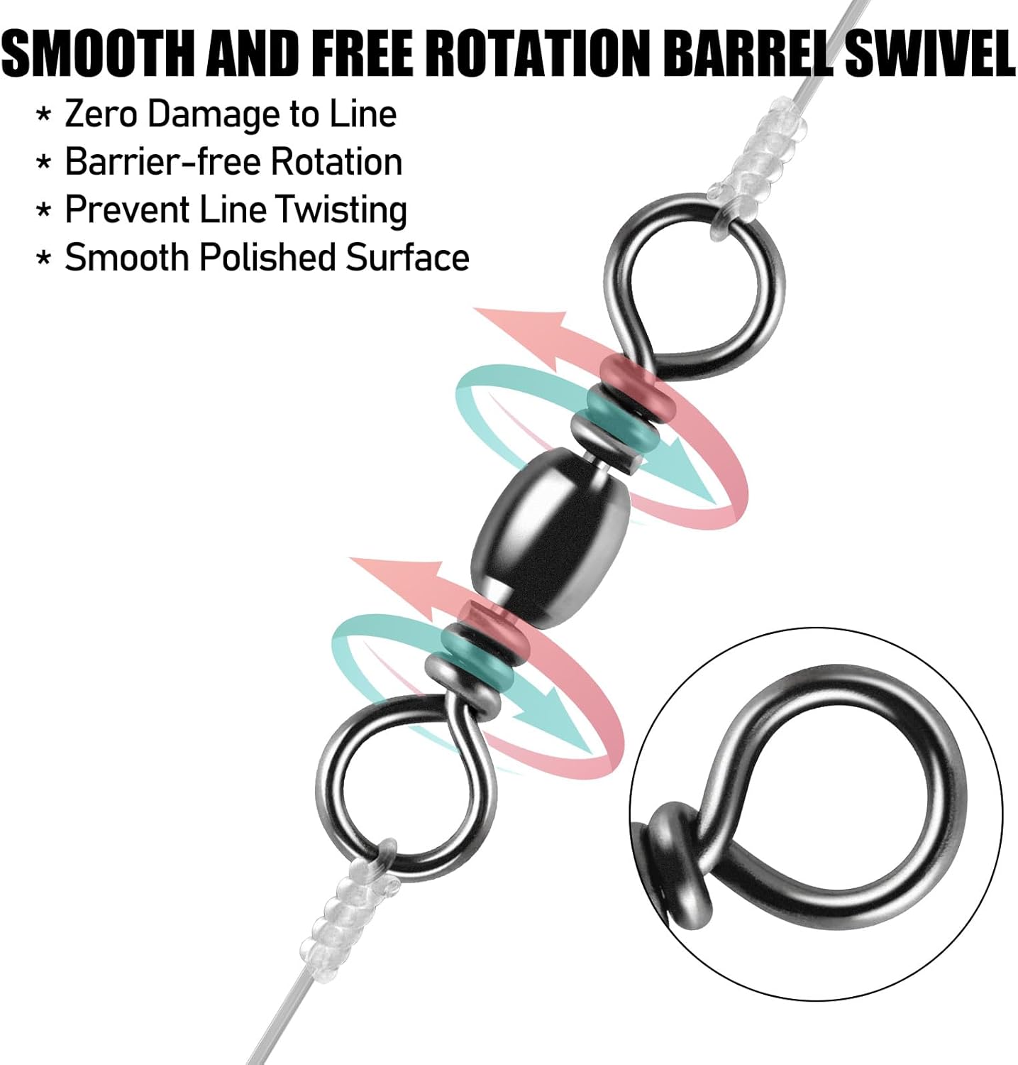 Alwonder 100-Pack Fishing Barrel Swivels, High Strength Stainless Solid Ring Brass Barrel Swivel with Black Nickel Coating, Rolling Fishing Swivels Tackle Line Connector Saltwater Freshwater - Image 5