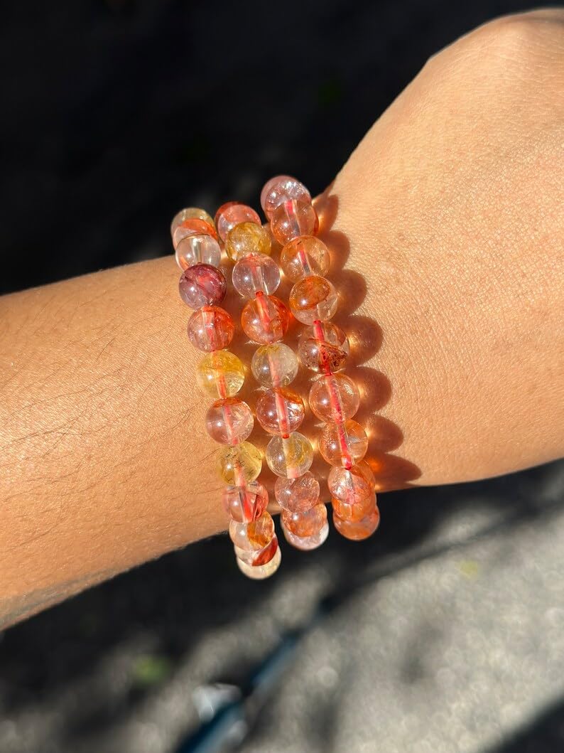 Braccialetto elastico in quarzo naturale semi-prezioso, 6 mm, perline rotonde lisce da 6 mm, braccialetto bohémien, braccialetto regolabile per meditazione spirituale, unisex, con pietre preziose,