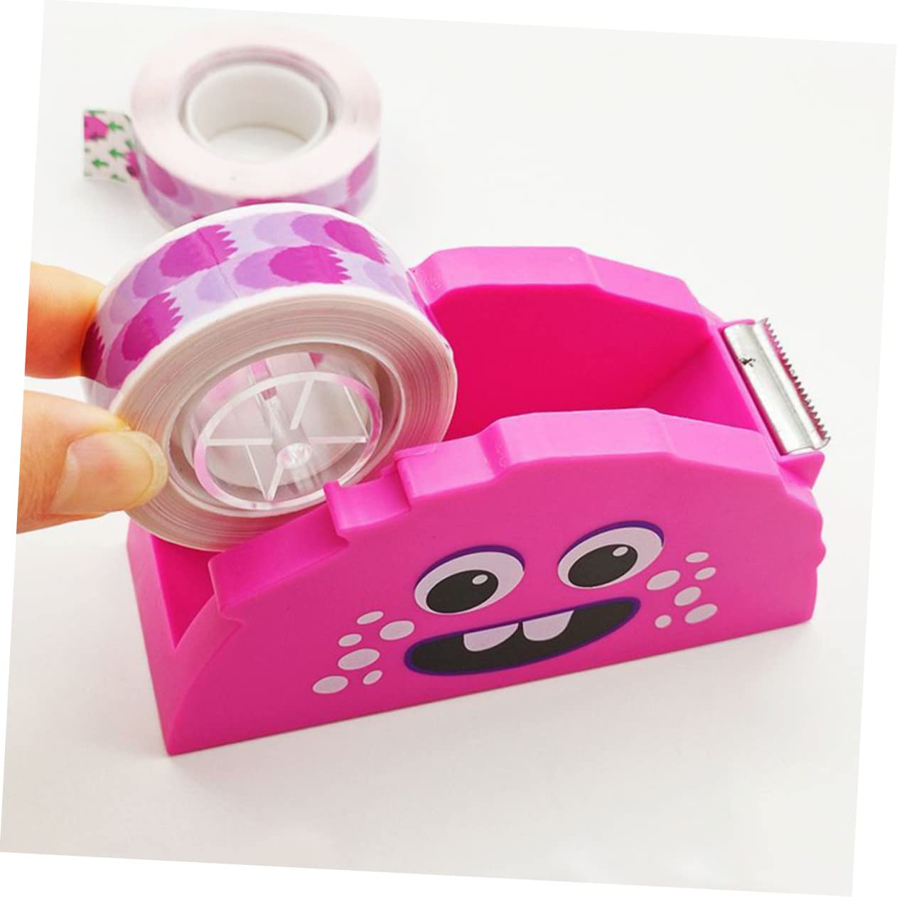 Gadpiparty Supporto per nastro adesivo con mostro cartoni animati, per la scrivania, piccolo dispenser di nastro adesivo per il taglio, costruzione stabile, multifunzione, 1 pezzo