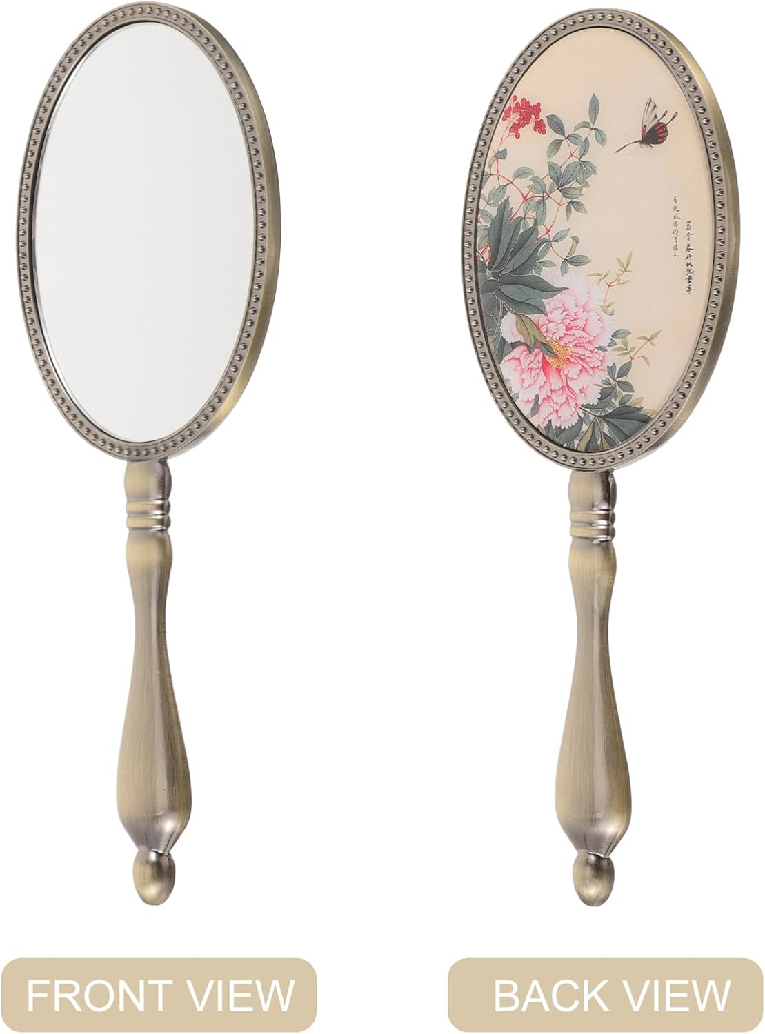 minkissy Vintage Handheld Makeup Mirror Portable Oval Vanity Mirror with Comfortable Handle Lightweight 7.71X2.79X0.39In Travel Cosmetic for Women