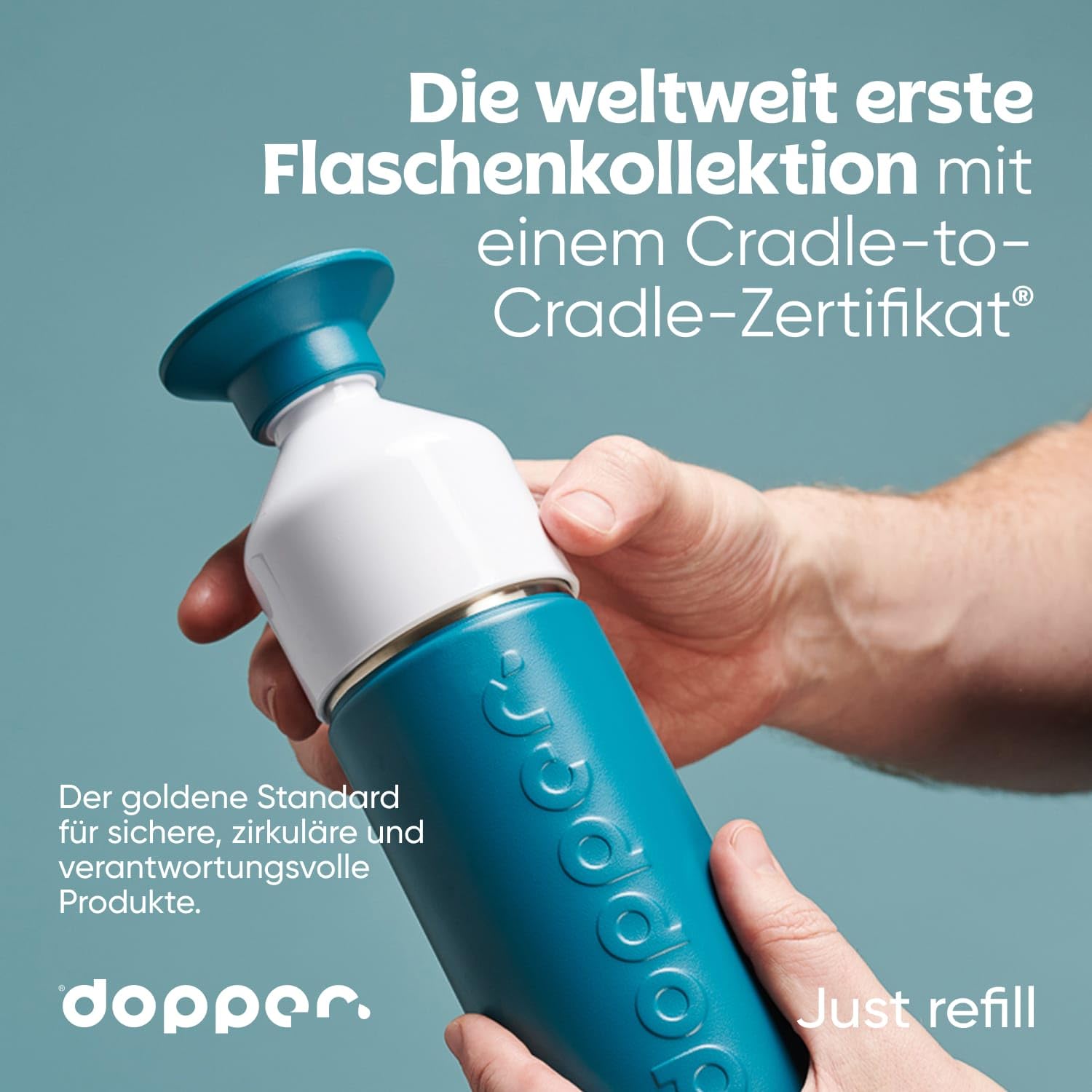 Personalisierte Dopper Insulated Thermosflasche - Edelstahl Trinkflasche - Thermobecher für Kaffee, Tee - Doppelwandig, auslaufsicher, hält 24h kalt / 9h heiß (Breaker Blue, 580 ml)