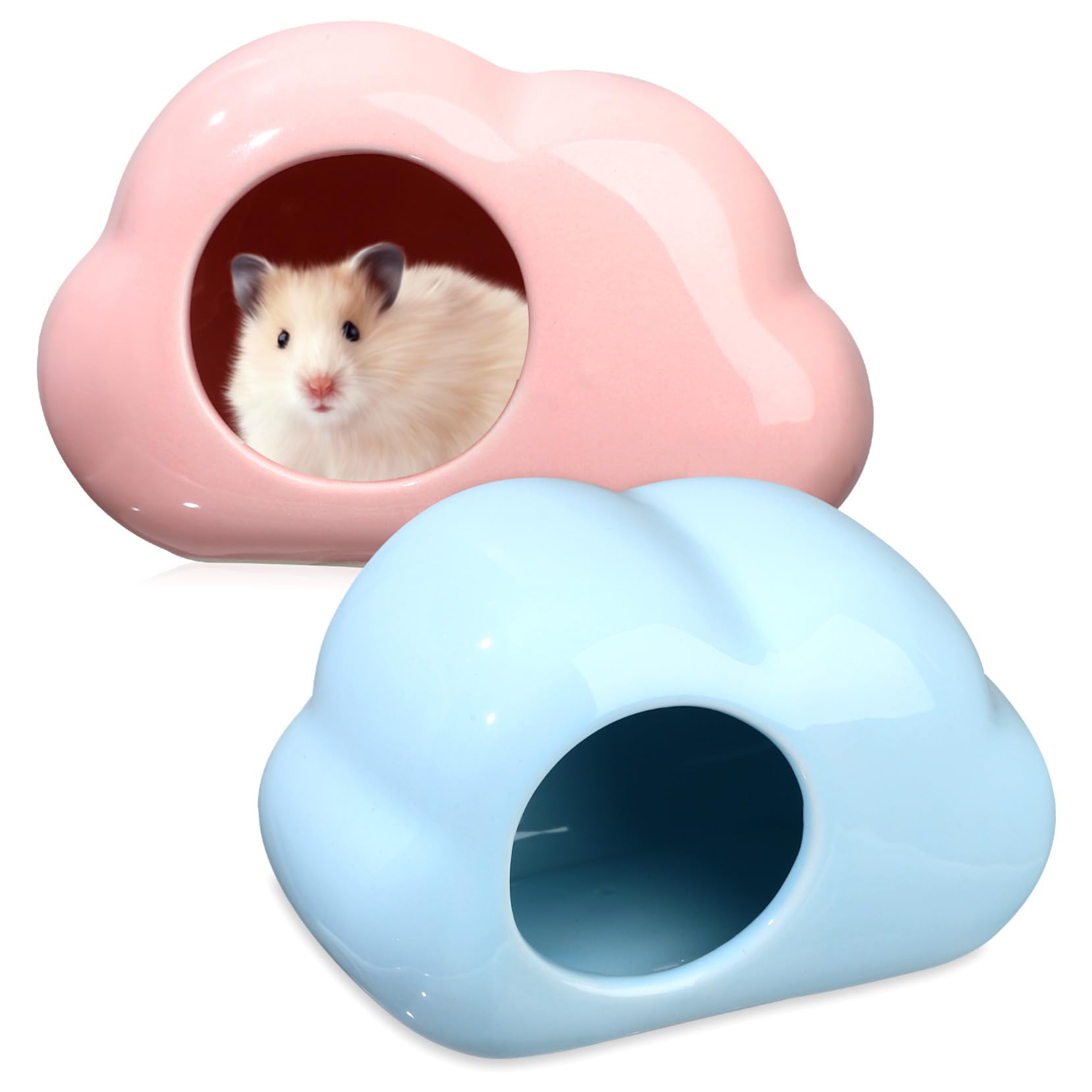 DECHOUS 2 Stück Keramik Hamsterhöhle in Wolkenform als Sommerferien Hamsternest für Kleintier Haustier mit Verbesserter Schlafqualität und Wasserdichtem Keramik Haus