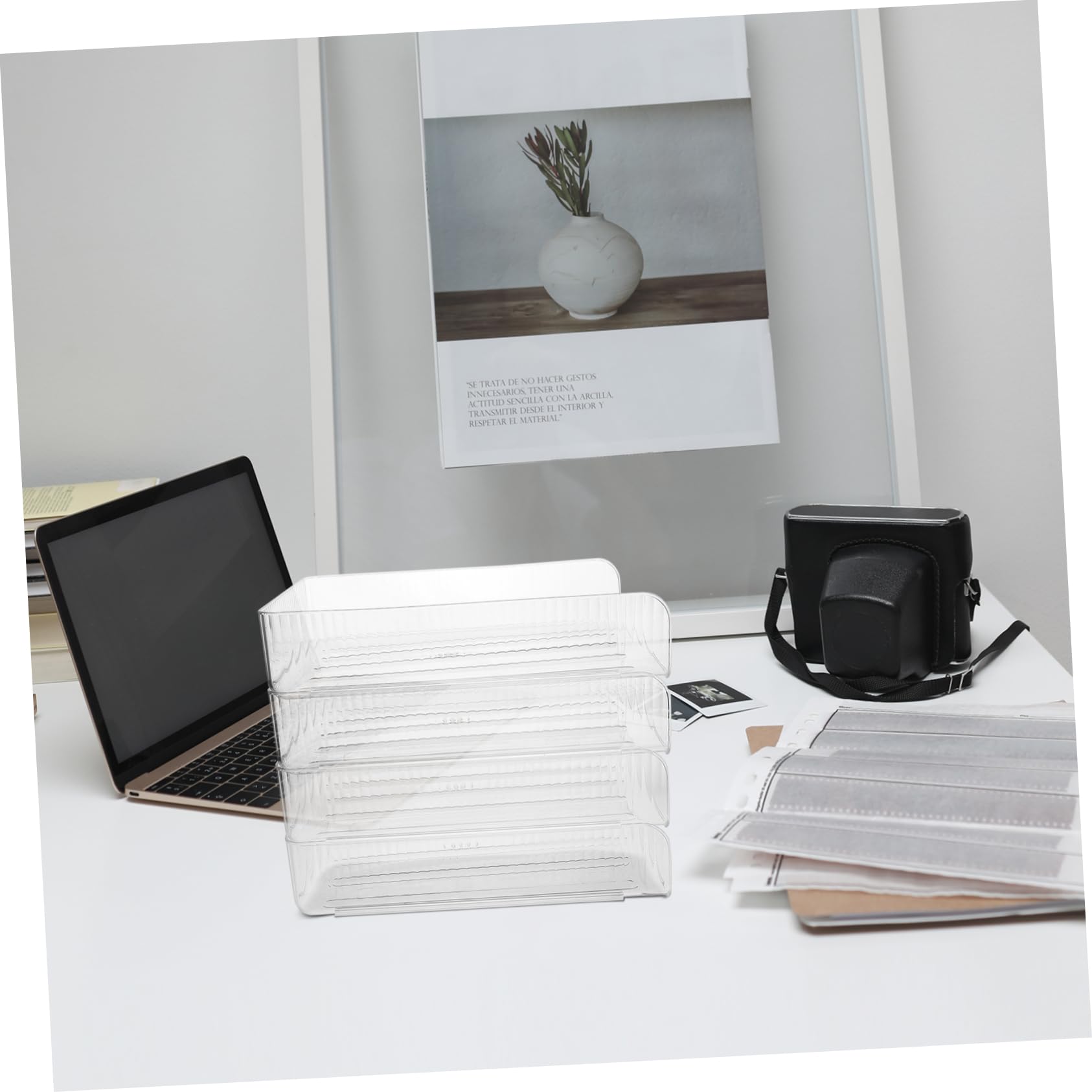 4piezas Organizador De Escritorio Apilable Para Documentos Bandeja De Almacenamiento Transparente Solución De Oficina y Versátil Para Papeles y Libros