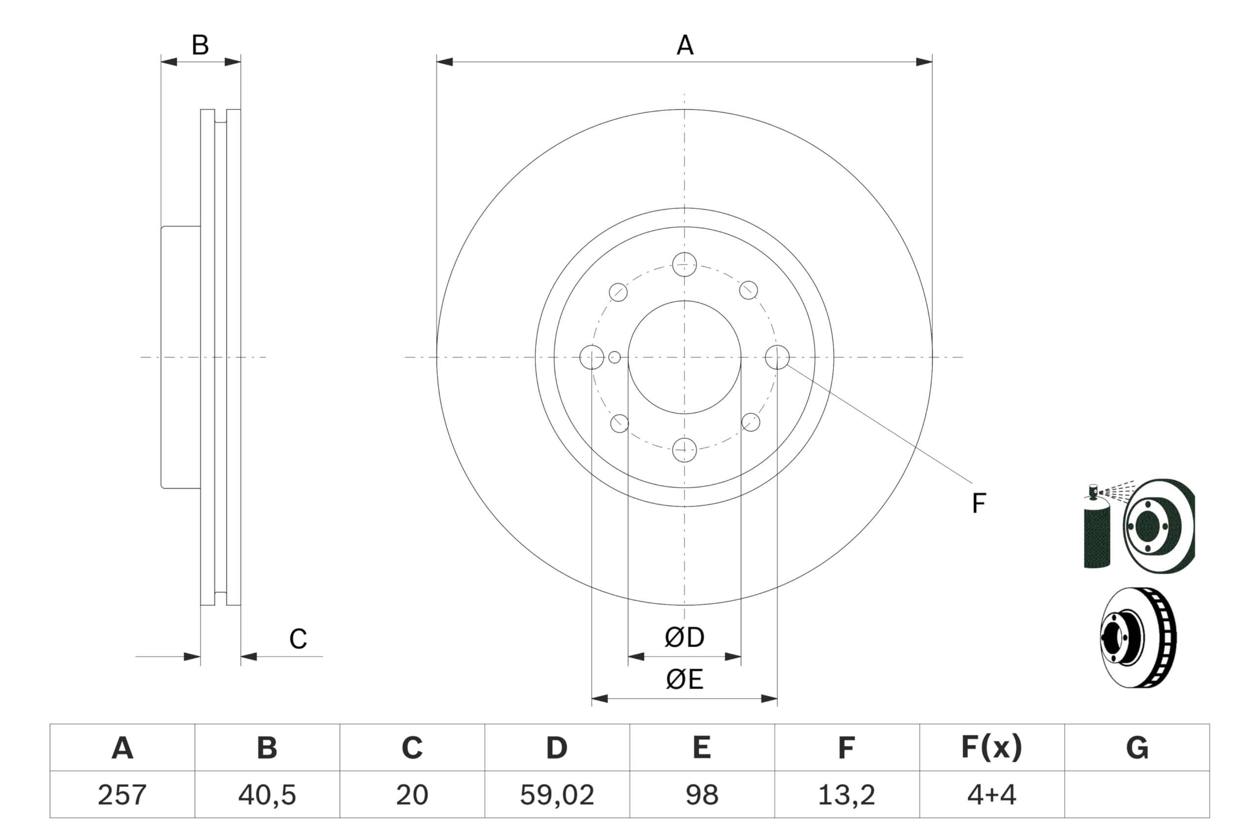 BOSCH Set Dischi Freno BD439 - Dischi Freno Ventilati di 257mm - Asse Anteriore - Conformi al regolamento ECE-R90 - Riduzione di Calore e Corrosione - 2 Dischi