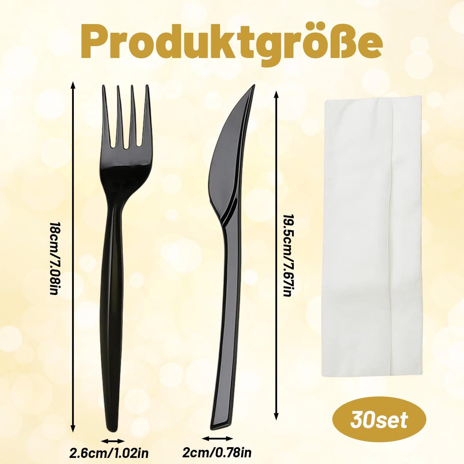 Set di posate in plastica, 90 pezzi, con forchette in plastica, coltelli in plastica e tovaglioli di carta, imballaggio indipendente, per feste di famiglia (coltelli, forchette/tovaglioli di carta, 30