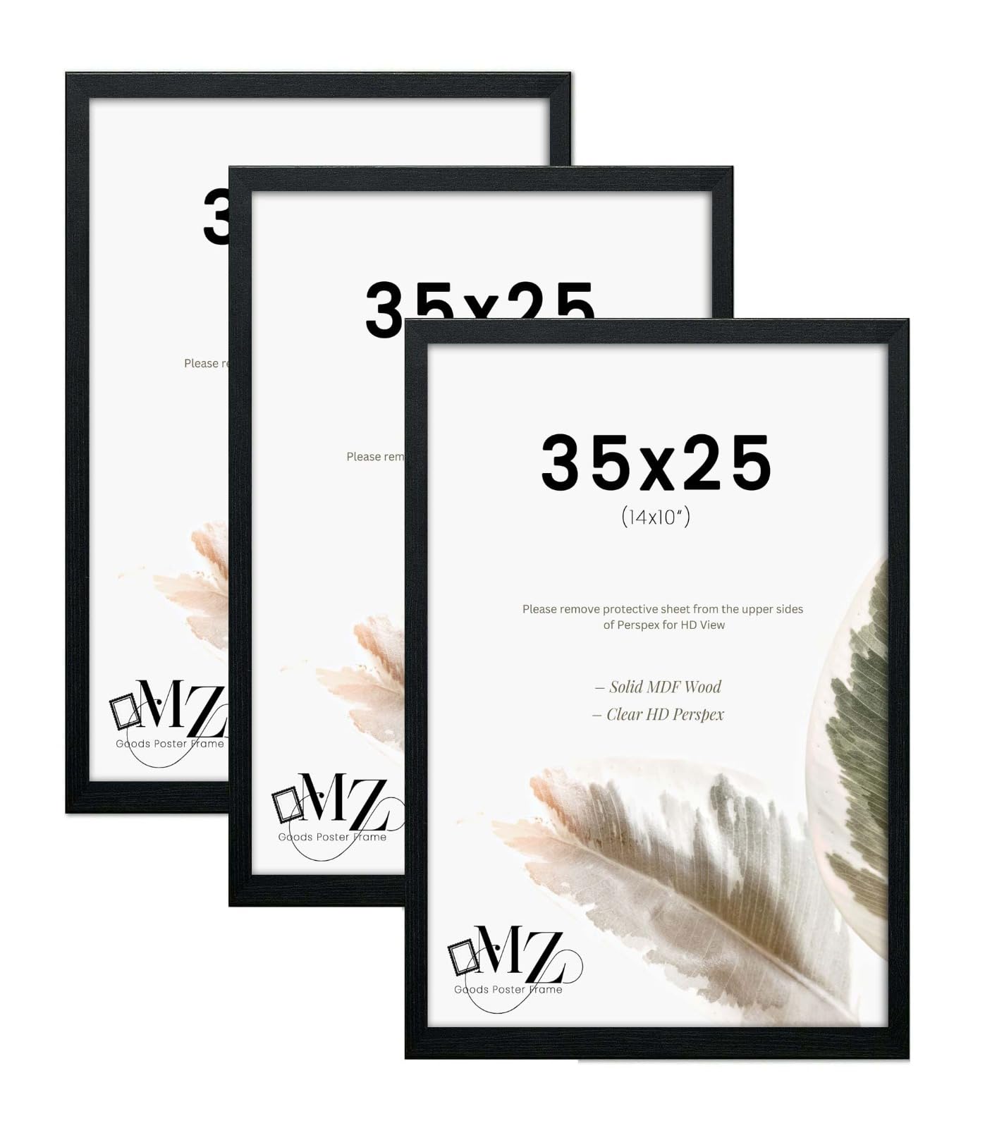 MZ Goods Premium Black Pack of 3 35x25cm Poster Frame- Engineered Wood with Strong & Clear Perspex - Horizontal and Vertical Formats– For Print/Photo/Wall Gallery [Black,14x10 inch, Frame]