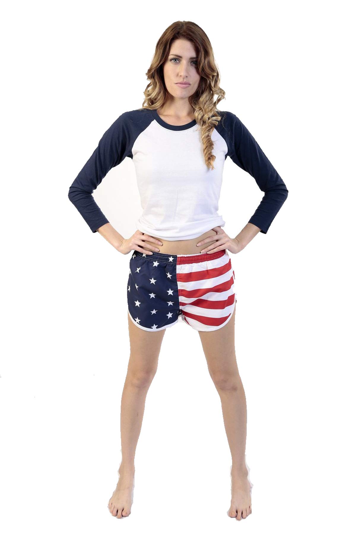 UZZI Women's American Flag Side Split Running Shorts 1830AF M