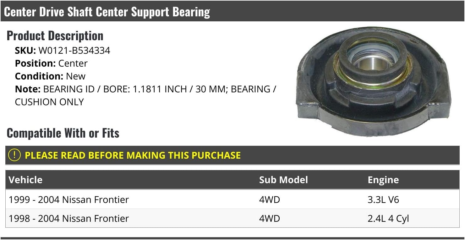 Automotive CENTER SUPPORT BEARING FOR 19982004 NISSAN FRONTIER 2WD NEW