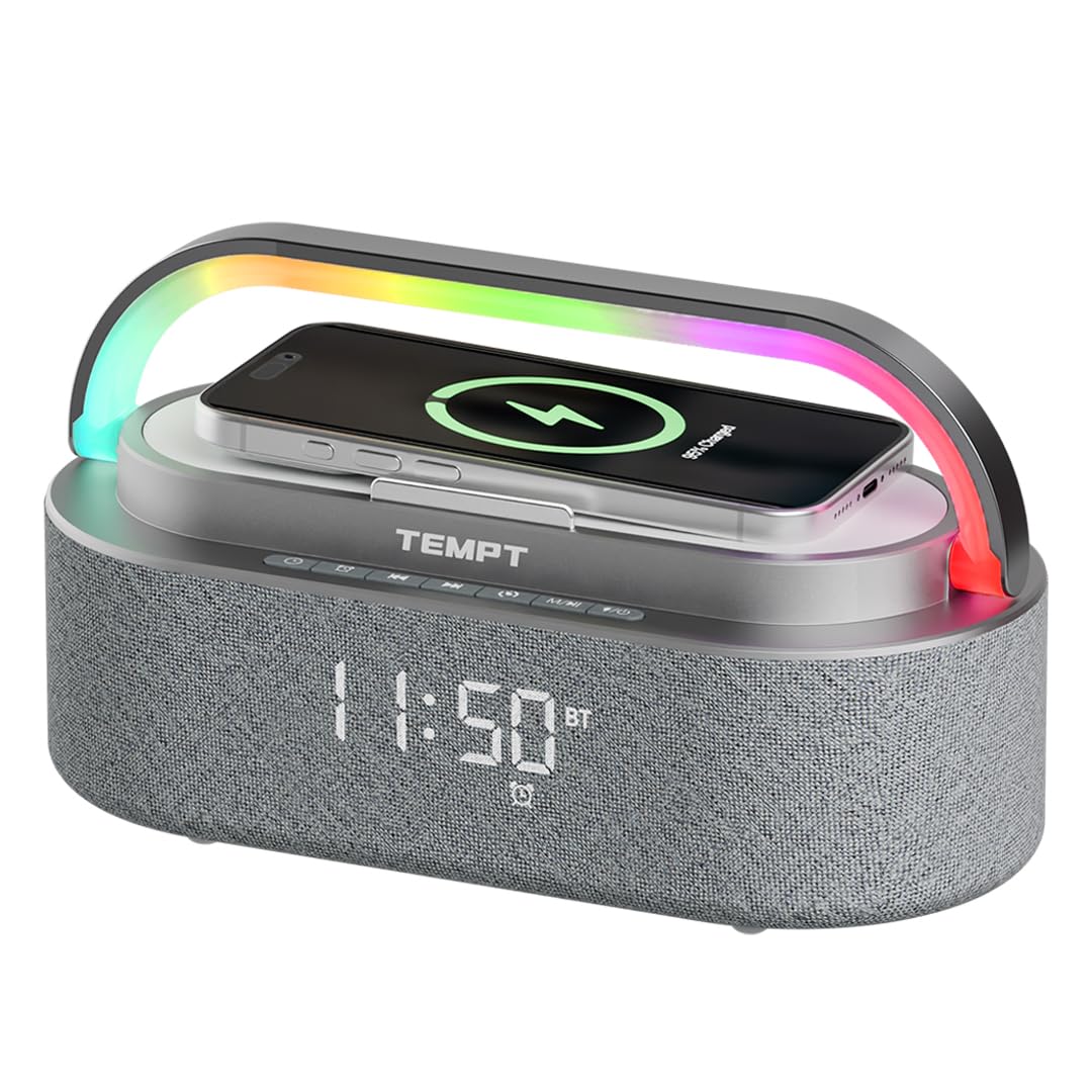 Tempt 16W Privee Fusion 4 in 1 Speaker | 15W Wireless Charging | Digital Alarm Clock & Mobile Stand | 2*40mm Driver | In built Subwoofers | Upto 7hrs Playtime | 12 RGB Modes & In Built FM Radio (Grey)-image-12