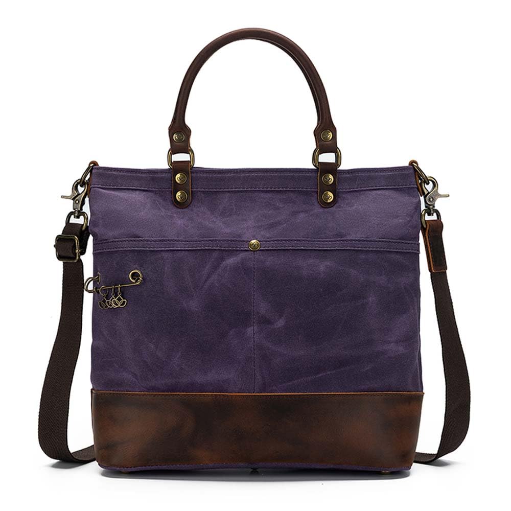 Della Q Purple Canvas Water-Resistant Tote For Knitting Or Crocheting Projects, Leather, 34Cm X 30Cm X 18Cm