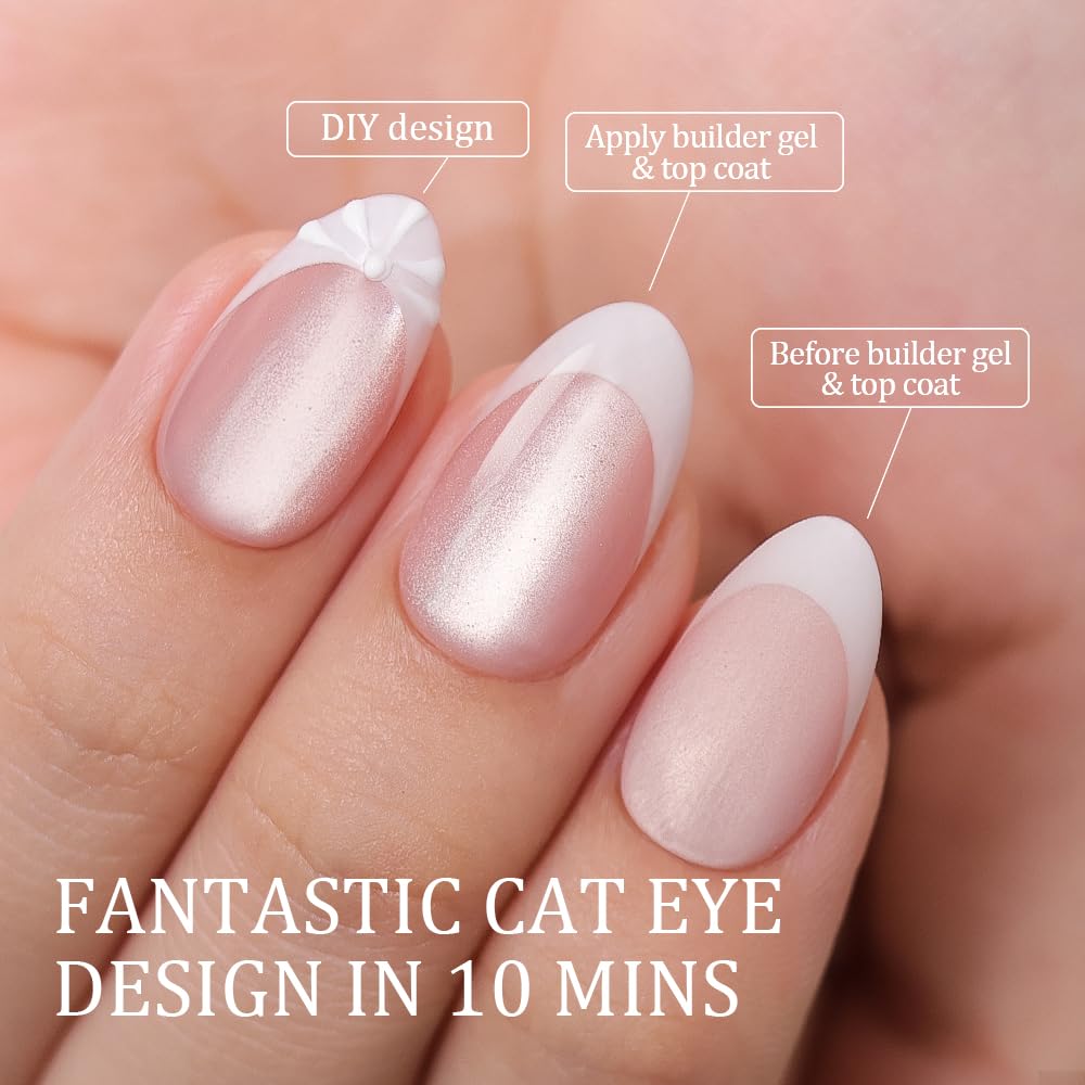 PROTIPS - Unghie finte a pressione, effetto occhio di gatto, 150 pezzi, in gel morbido, riutilizzabili, in 15 misure, stile francese prefabbricate, per manicure fai da te, look da salone