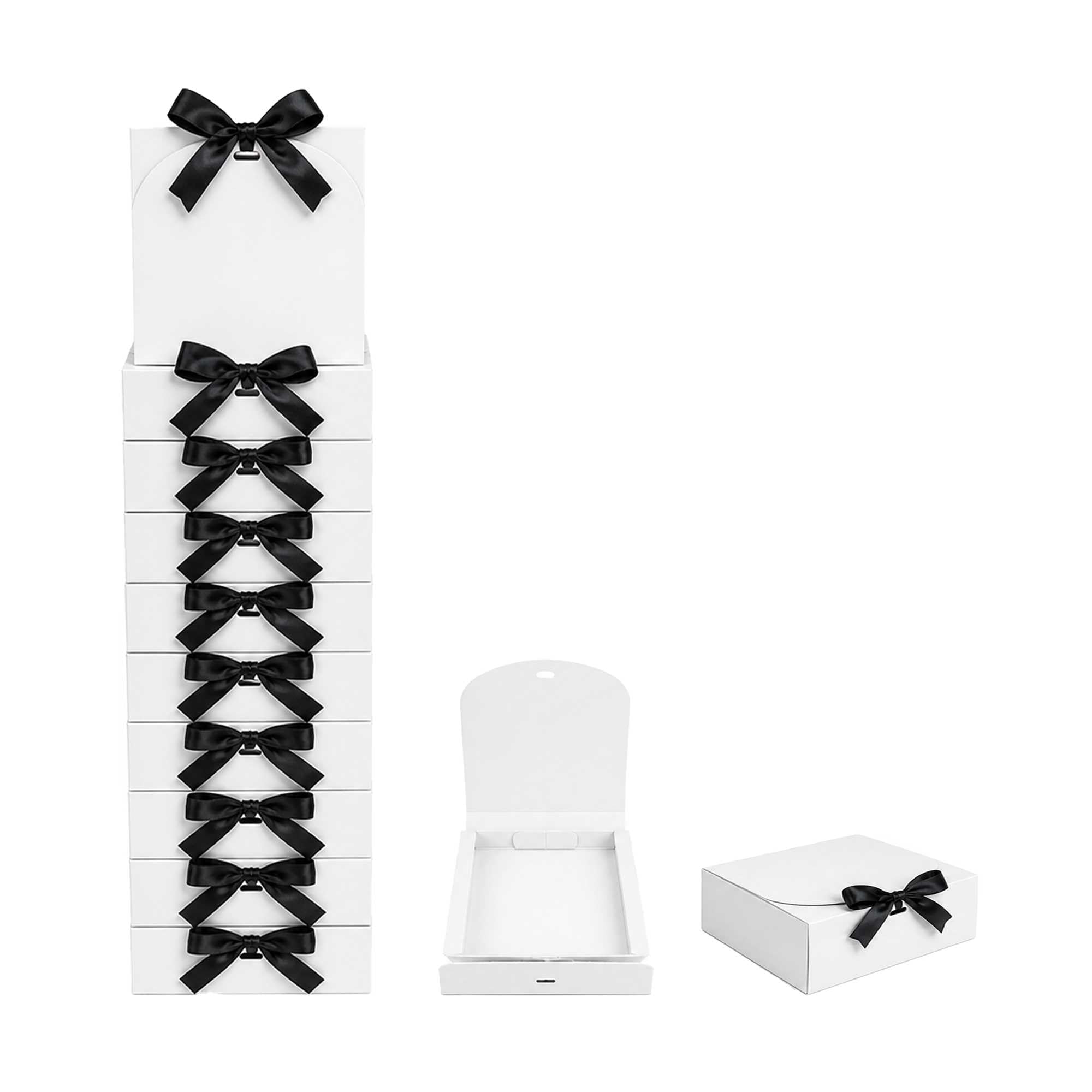 Emartbuy White Kraft Gift Box with Black Ribbon – 16.5 x 16.5 x 5 cm – Fits Jewellery, Soap Bars & Small Candles – Birthdays Weddings Christmas Corporate Gifting Trade Wholesale – Pack of 12