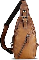 Vista 2 de Bolso bandolera de cuero genuino para mujeres y hombres, estilo vintage, de cuero real, a la moda, bandolera, Marrón