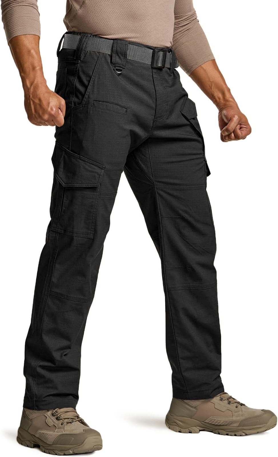 CQRMen's Flex Ripstop Tactical Pants, Water Resistant Stretch Cargo Pants, Lightweight EDC Hiking Work Pants
