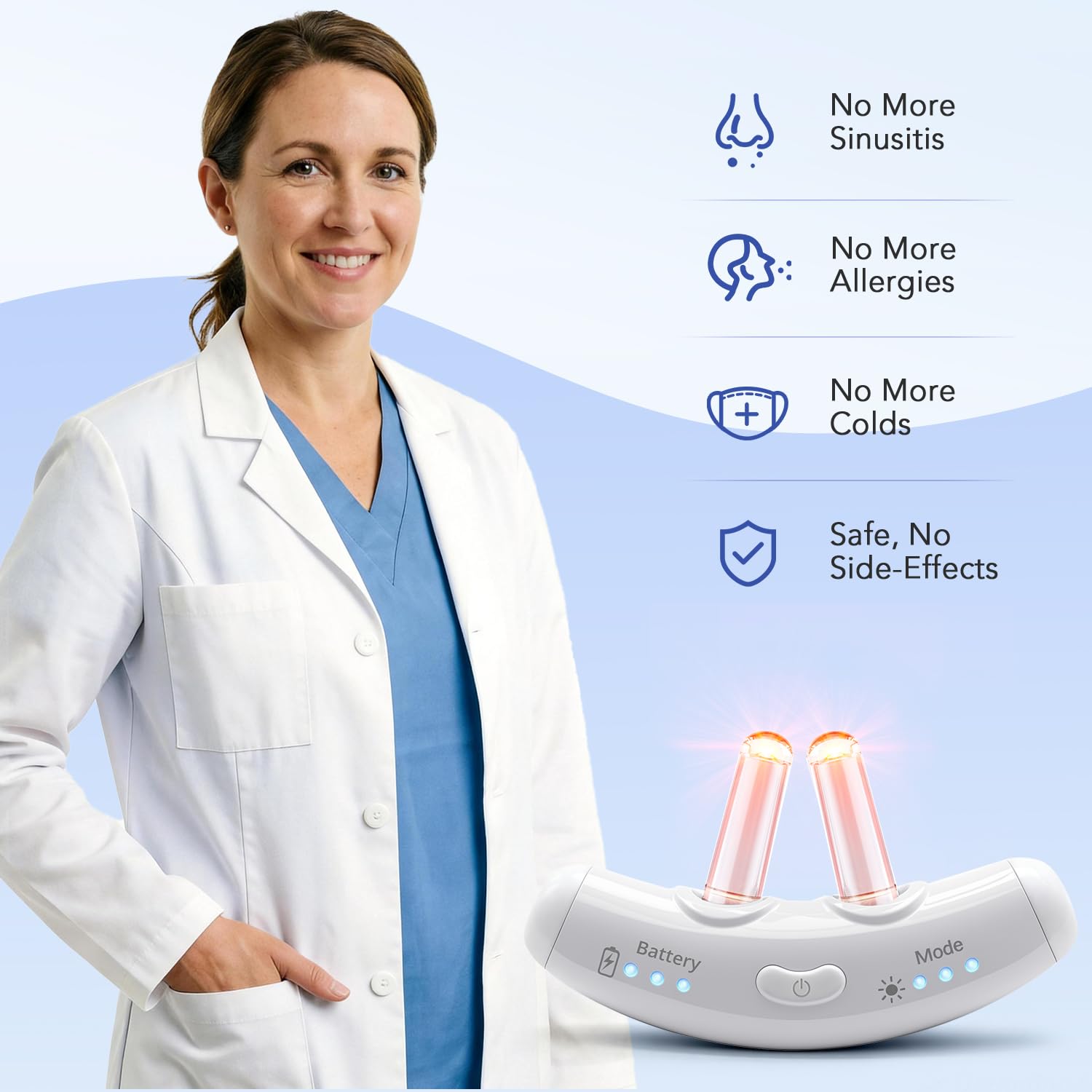 Terapia de luz azul con luz roja para nariz, dispositivo nasal LED para nariz seca y comodidad sinusal, terapia de luz recargable por USB con estuche de carga
