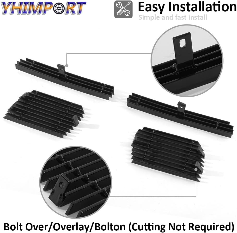 Chrome Front Grill fits 2003 04 05 06 Chevy Silverado 1500/2500 Top Bumper + Tow Hook Billet Grille Insert Combo Polished（4pcs）