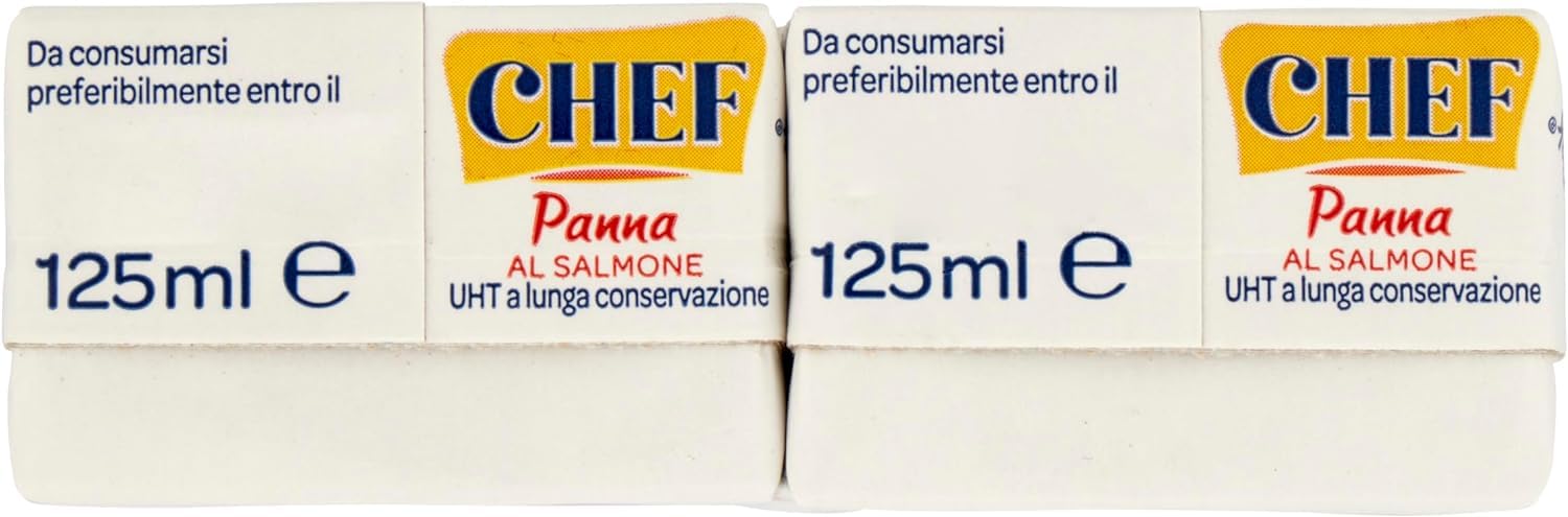 4 x Parmalat Chef Panna al Salmone – Crema con salmón – Crema de cocina ideal para condimentar primeros platos de todo tipo, paquete con 2 x 125 ml + llavero Beni Culinari gratis