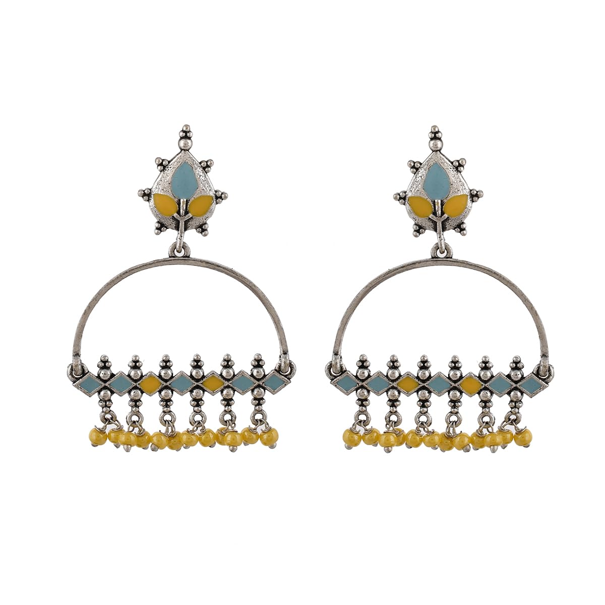 Voylla Brass Silver Oxidised Multicolor Enamel Embellished Dangler Earrings with Yellow Beads for Women and Girls (B08KY9PYP8) Amazon Price History, Amazon Price Tracker