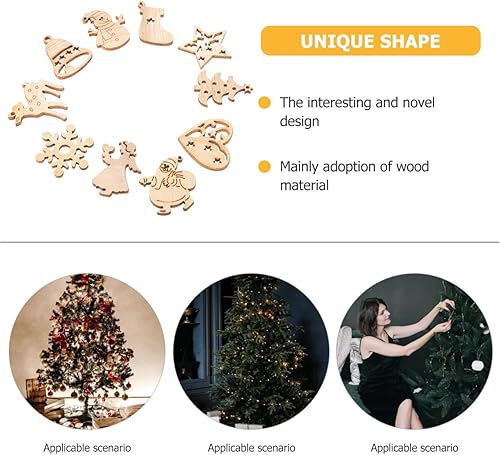 Miniatura 9 de EXCEART Decoraciones de Navidad, 100 piezas de adornos de madera de Navidad, rebanadas de madera sin terminar, decoración colgante para árbol de