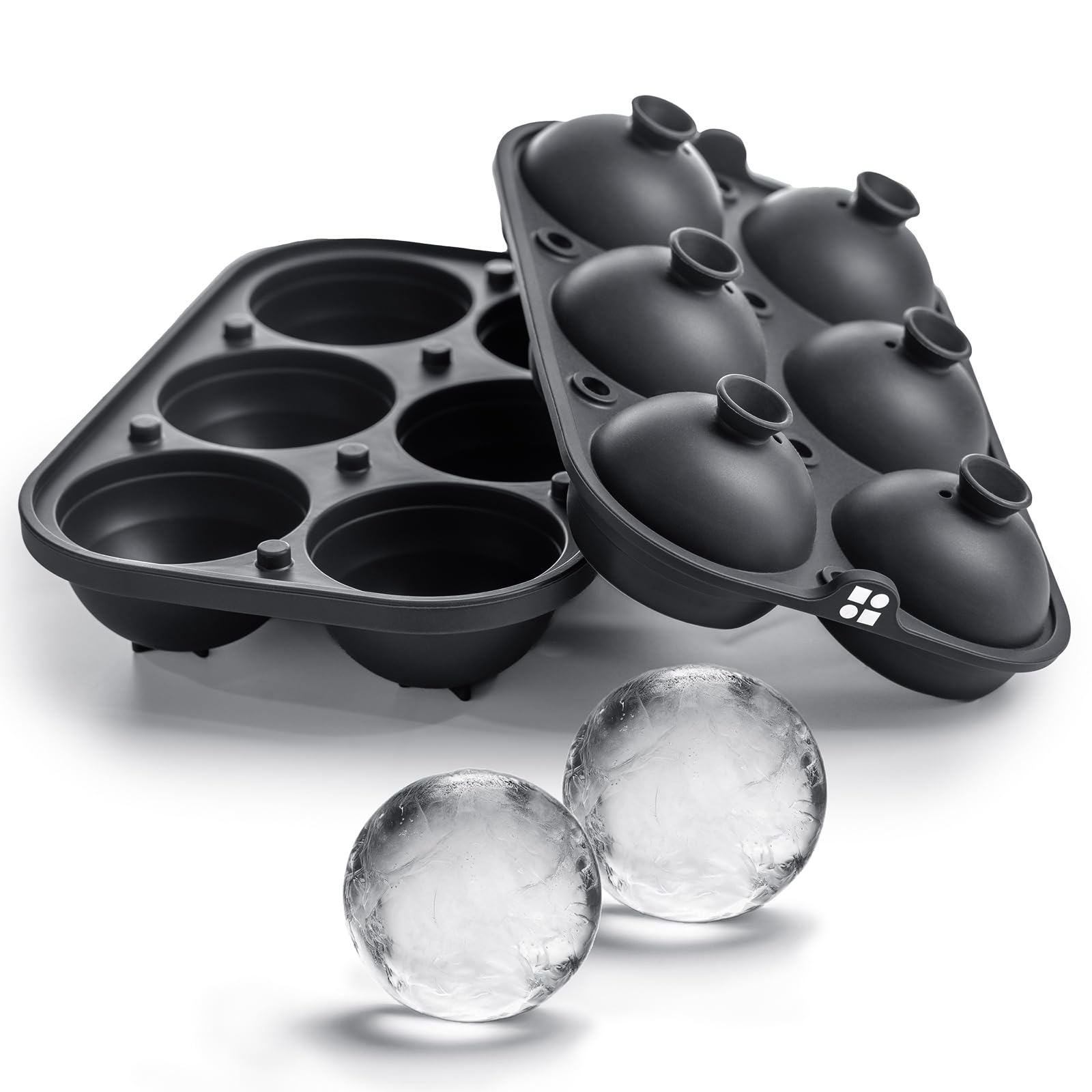 Glacio Ice Cube Molds – Large Silicone Ice & Sphere Mold Combo with Built-In Easy-Fill Funnel 2-Inch Round & Square Whiskey Ice Molds for Cocktails & Bourbon