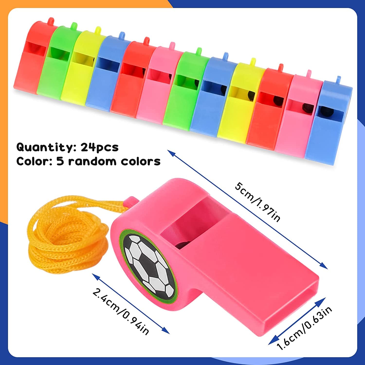Lot De 30 Sifflets Enfant - 5 Couleurs Vives - Son Clair Avec Roulement à Billes - Lanière Assortie - ABS Robuste - Pour Sport, école, Survie, Chien
