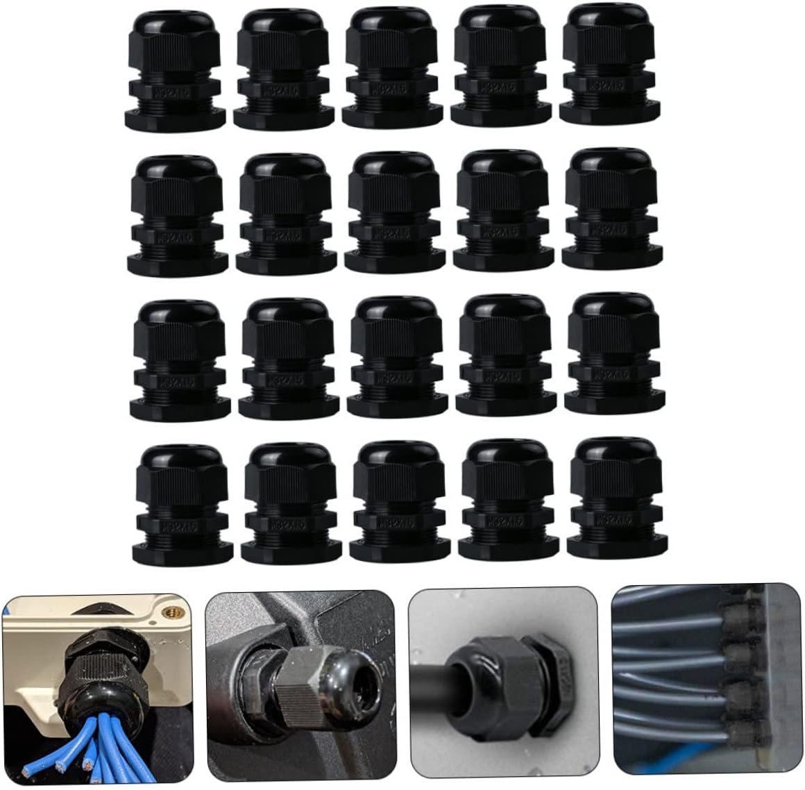 20pcs Cable Gland Connectors Durable Nylon Joints with Locknut Washer Easy to Use Cable Accessories for Professionals Amateurs Black