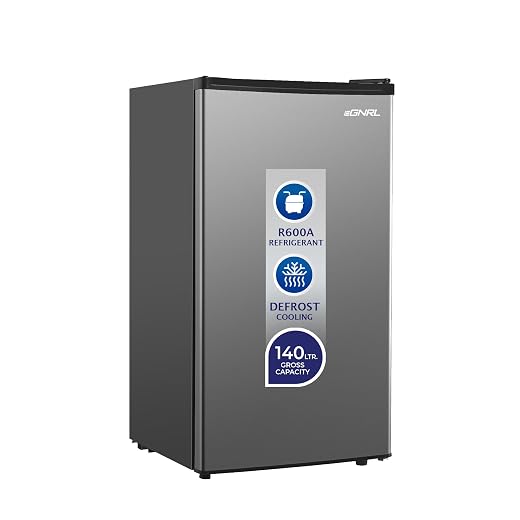 EGNRL 140L Gross/83L Net Capacity, Single Door Refrigerator, EGR140S | Fast Cooling, Energy Saving & Low Noise |Recessed Handle, R600A, Inside Condenser, Dark Silver Color, One Year Warranty