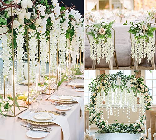 24 Pack White Artificial Wisteria Hanging Flowers Fake Wisteria Garland Silk Vines Ratta Lush Long Flower String For Home Room Wall Outdoor Garden Wedding Party Ceremony Decorations (White) #TOP3