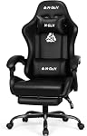 N-GEN Gaming Vidéo Gaming Chaise avec repose-pieds Lombar Support pour Home Office High Back Recliner Hauteur réglable Ergonomic Comfy chaise de bureau en cuir (noir de carbone)