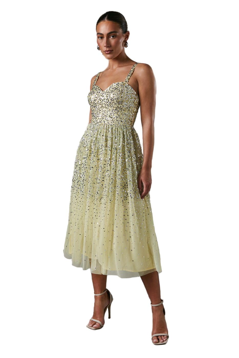 Coast Sweetheart Neckline Tulle Sequin Dress, 16, Lemon