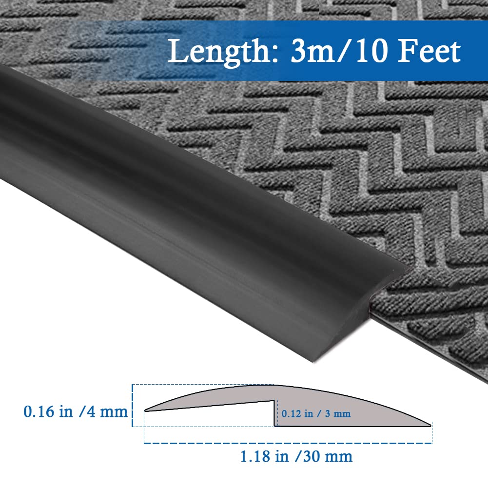 Tira de transición de suelo autoadhesiva para alfombras y suelos, tira de borde de PVC adecuada para umbral de altura inferior a 3 mm (10 pies, negro)
