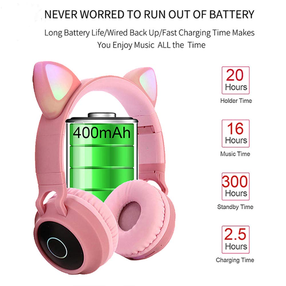 Bezprzewodowe słuchawki Bluetooth dla dzieci Kocie ucho Bluetooth LED Light Up Dziecięce słuchawki bezprzewodowe nauszne z mikrofonem Double the comfort