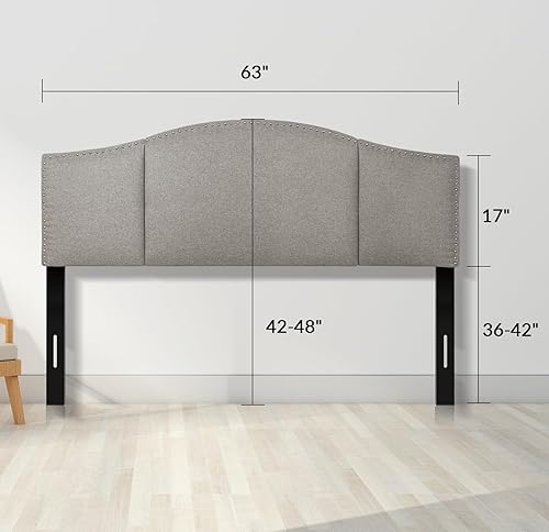 Miniatura 2 de Finnhomy Linen Fabric Upholstered Queen Size Headboard with Nailheads Trim Platform, Adjustable Height Head Board, Light Gray