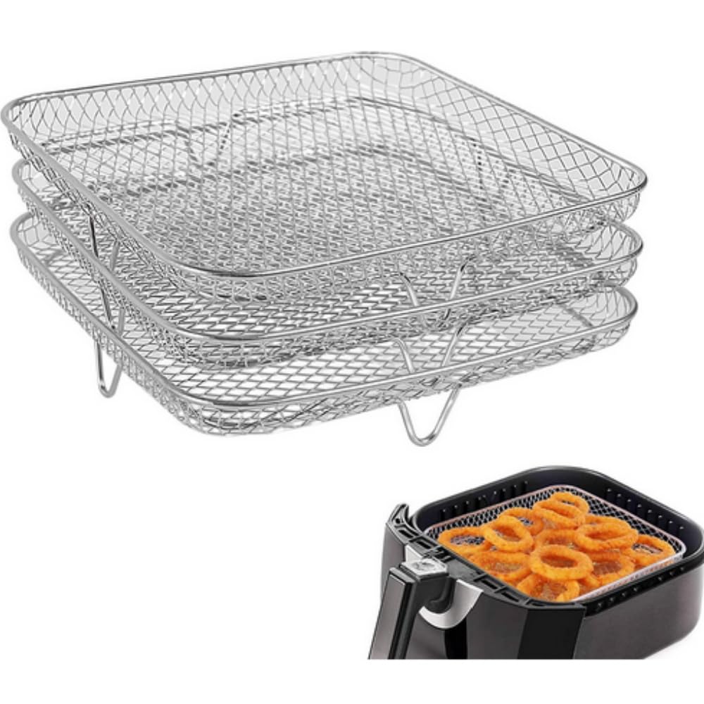 8 inch Air Fryer Accessories? Square Air Fryer Rack, Air Fryer Three Stackable Racks for Gowise Phillips USA Cozyna Ninjia Airfryer,Air Fryer Rack Fit all 4.2QT - 5.8QT air fryer,Oven,Pressure Cooker