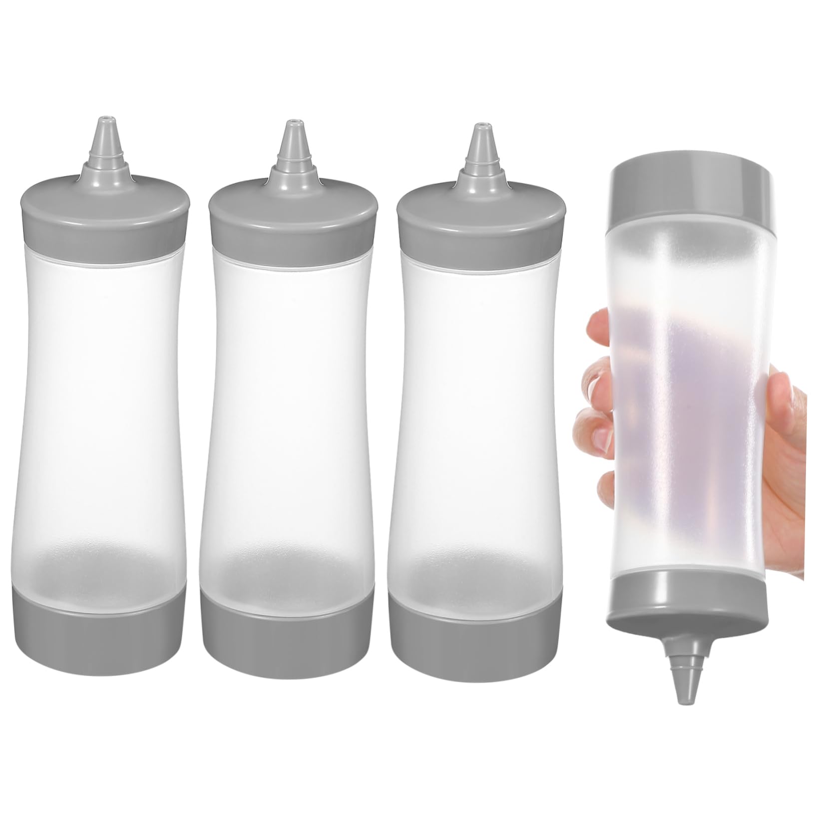 Unomor 4pcs Squeeze Bottle Pump Bottle Dispenser Salad Dressing Bottle Ketchup Container Drizzle Jam Storage Bottle Mustard Bottle Honey Dispenser Condiment Bottle Plastic Grey re-usable