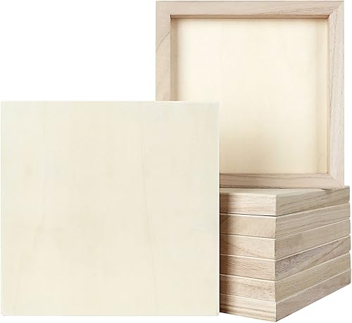 DAJAVE Paquete de 8 paneles de madera de 8 x 8 pulgadas paneles de lona de madera sin acabar tableros de madera para pintura dibujo artes y
