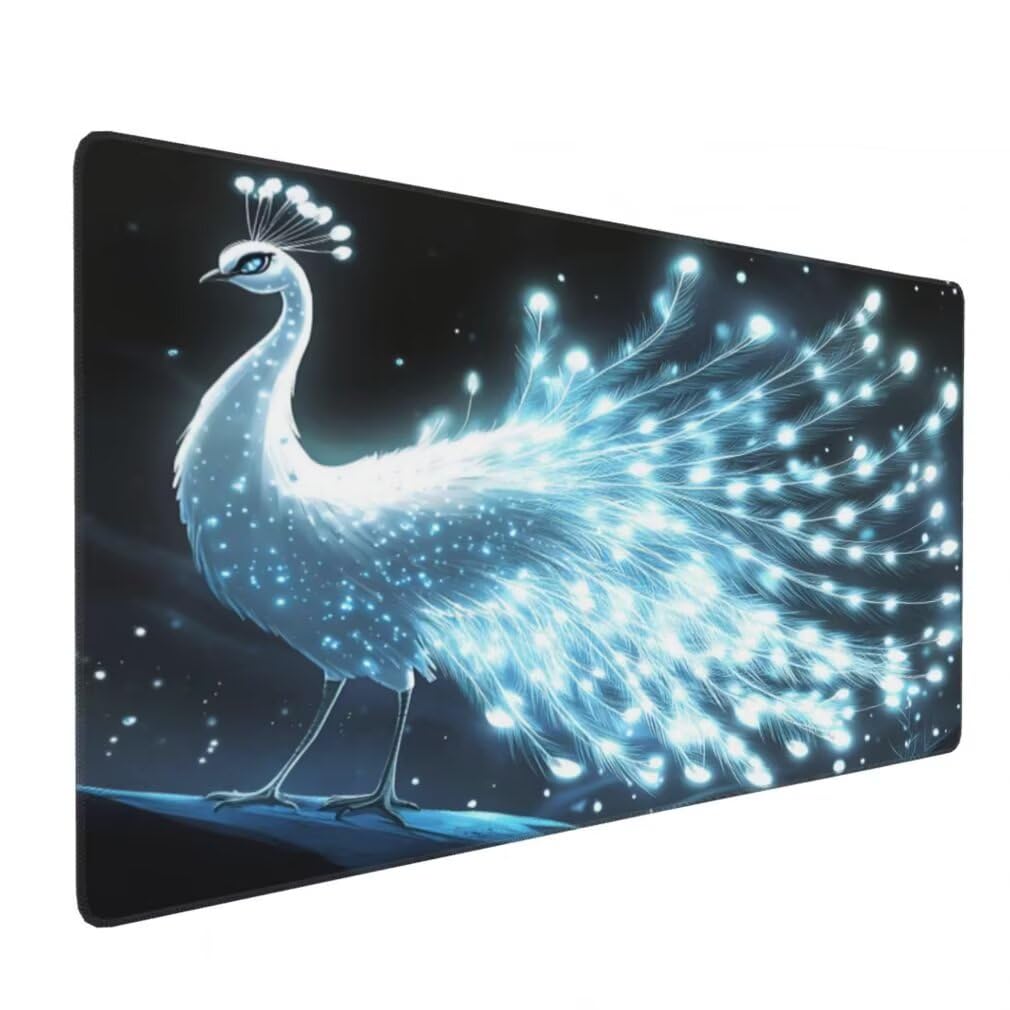 Alfombrilla Raton XXL 1000 x 500 x 3 mm, Mouse Pad Grande Gaming, Alfombrilla de Raton Pavo Real Blanco Mousepad Lavable Desk Mat para Juegos Y Oficina, Impermeable y Antideslizante (Pájaro) -MP1581