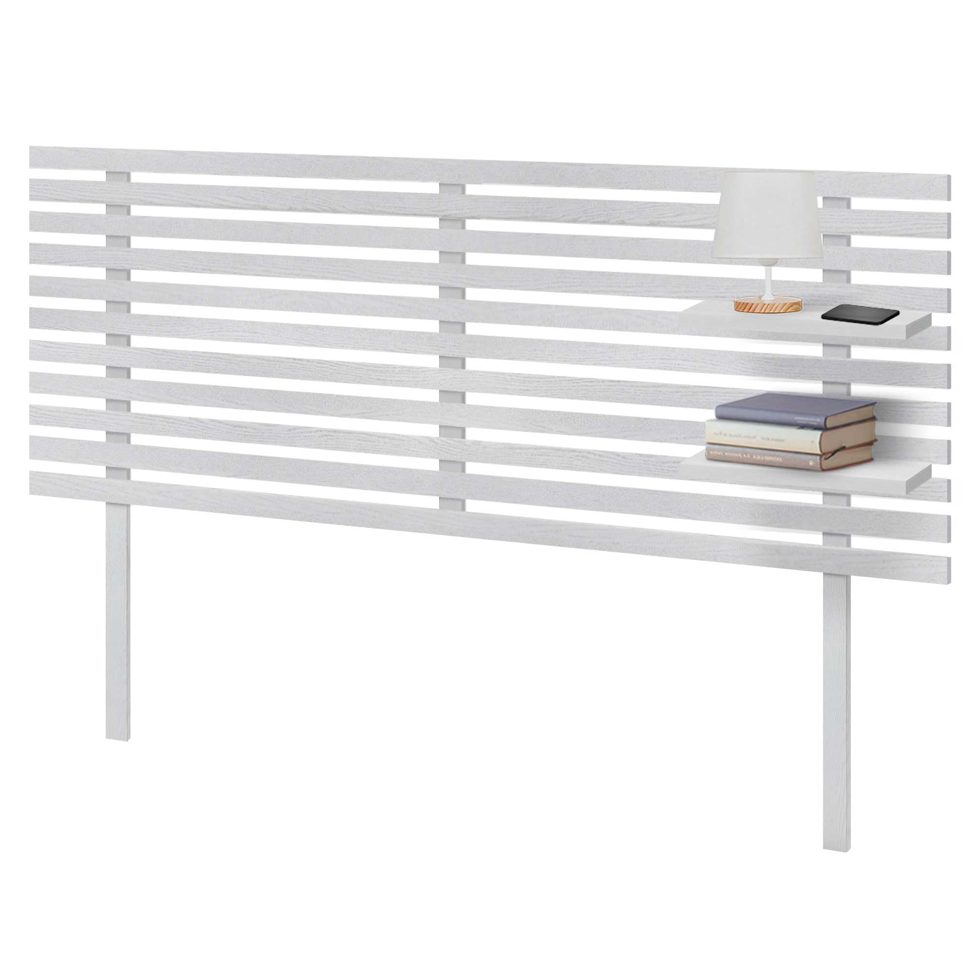 DHOME Cabecero con Estantes de Madera reciclada DM con Patas Colgante Pared Estilo Palet Cama Vintage Nordico Herrajes incluidos (Estilo Japones, Blanco Madera, 135cm)
