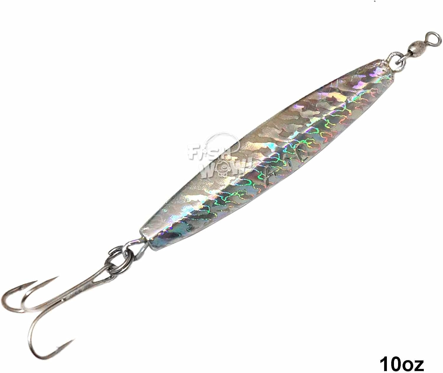 4pcs Fish WOW!® 10oz Diamond Jigs Chrome Silver jig + Mylar Holographic Laser jigs with a Treble Hook Nickel Finish Saltwater