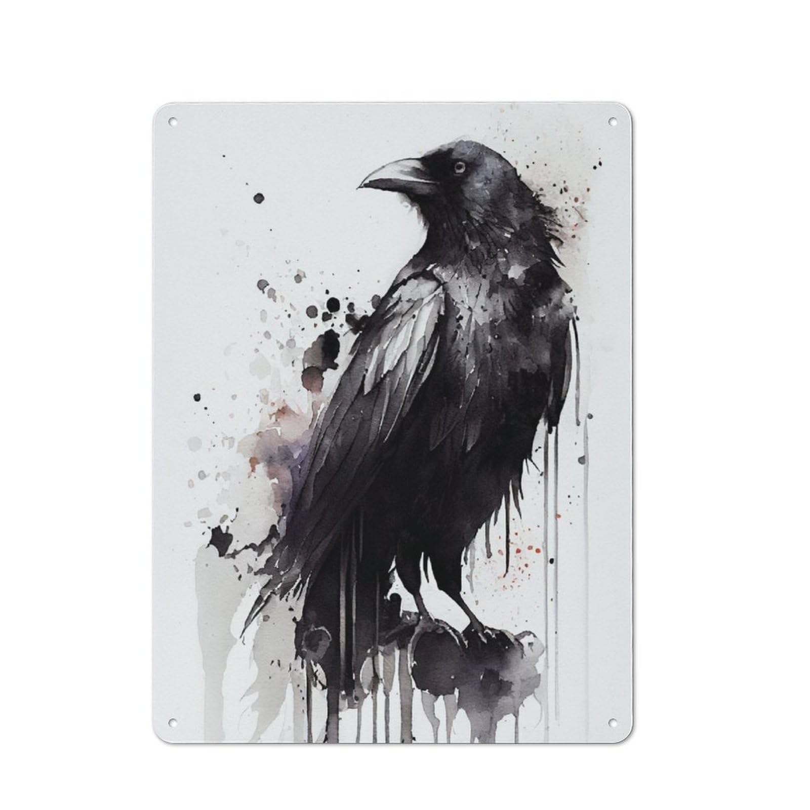 Junmoney Raven Watercolor Vintage Metal Plaque 40X30cm For Man Cave Or Games Room, For An Autumn Update To Man Cave And Games Room