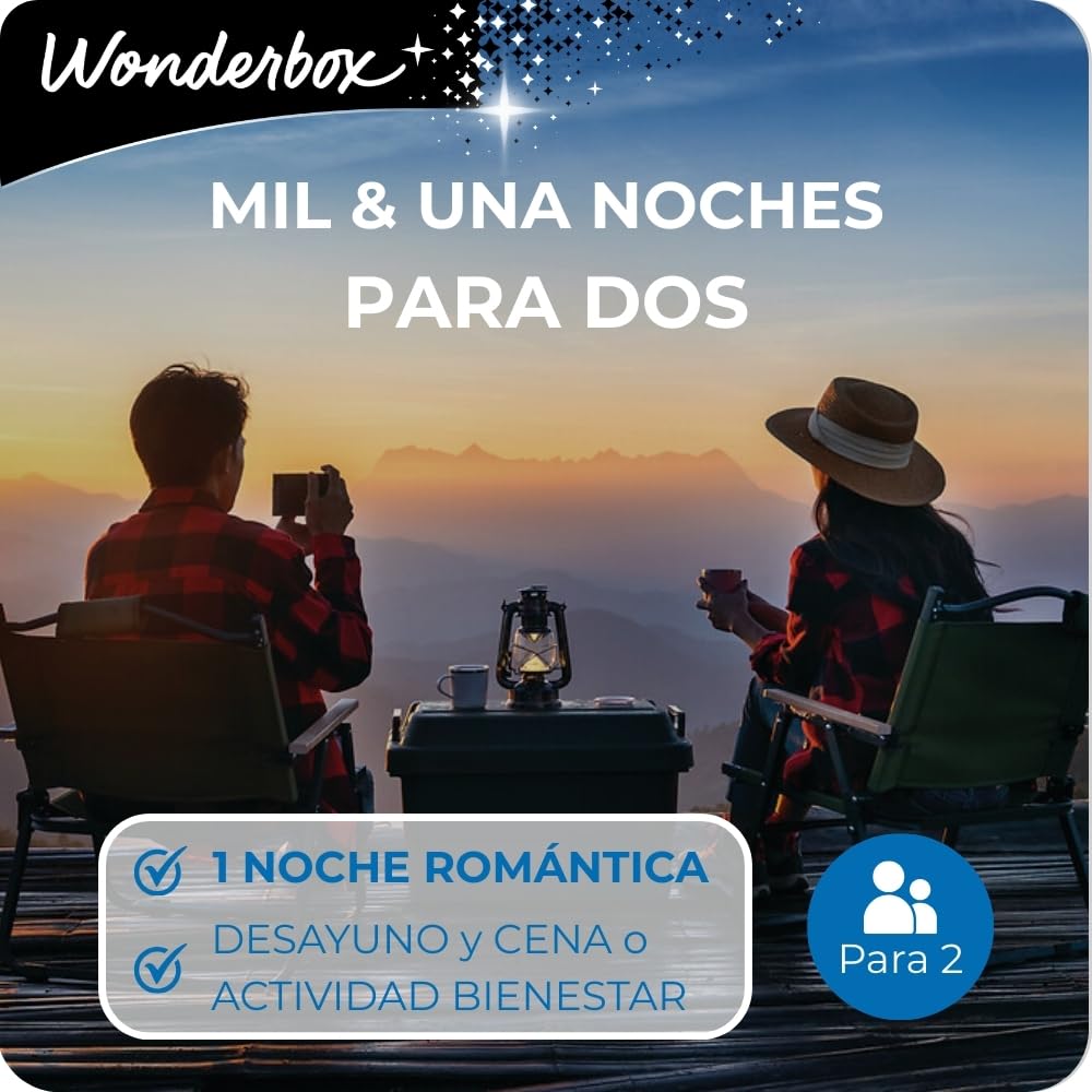 WONDERBOX - Caja Regalo - Mil & Una Noches para Dos - para 2 Personas | 1 noche con desayuno y cena o bienestar - Más de 4200 estancias - Hoteles exclusivos de 4*, hotel boutique, estancia insólita
