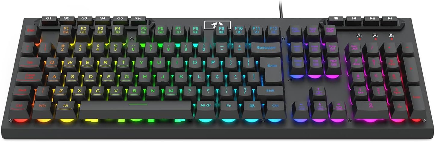 Teclado Gamer Redragon Aditya, Membrana, RGB, ABNT2 - K513-RGB PT - Preto