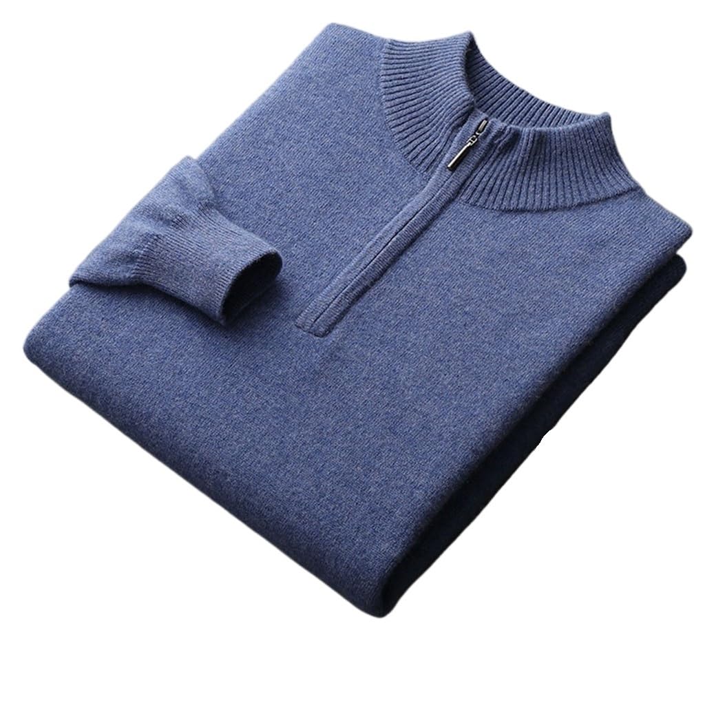 Pull en cachemire fort col mi-haut zippé en laine premium