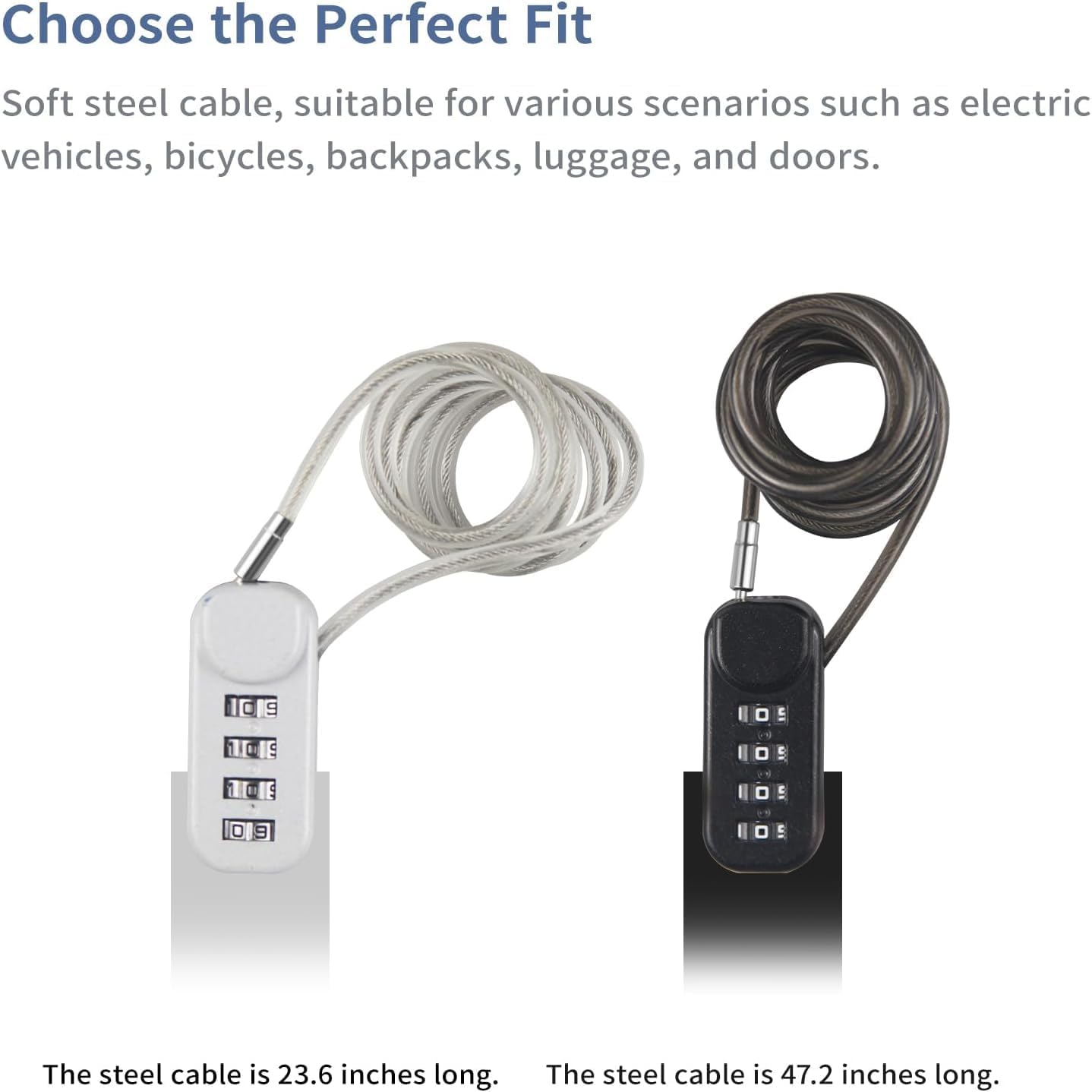 4-Digit Combination Cable Padlock with 24 inch (60 cm) Flexible Steel Cable, Small Lock for Locker,Luggage, Backpack,Cabinet,Gym Bag,Toolbox,Travel,Gray (1, Gray)