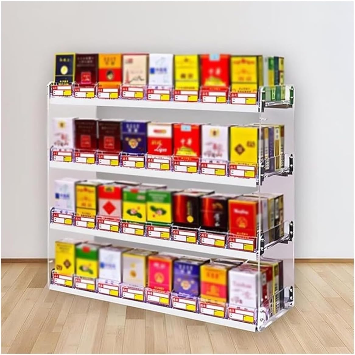 Acrylic Cigarette Display Rack - Wall-Mounted & Countertop Holder with Automatic Pusher - Rectangular Cigarette Cabinet for Retail Stores (45x29x56cm/18x11x22in)